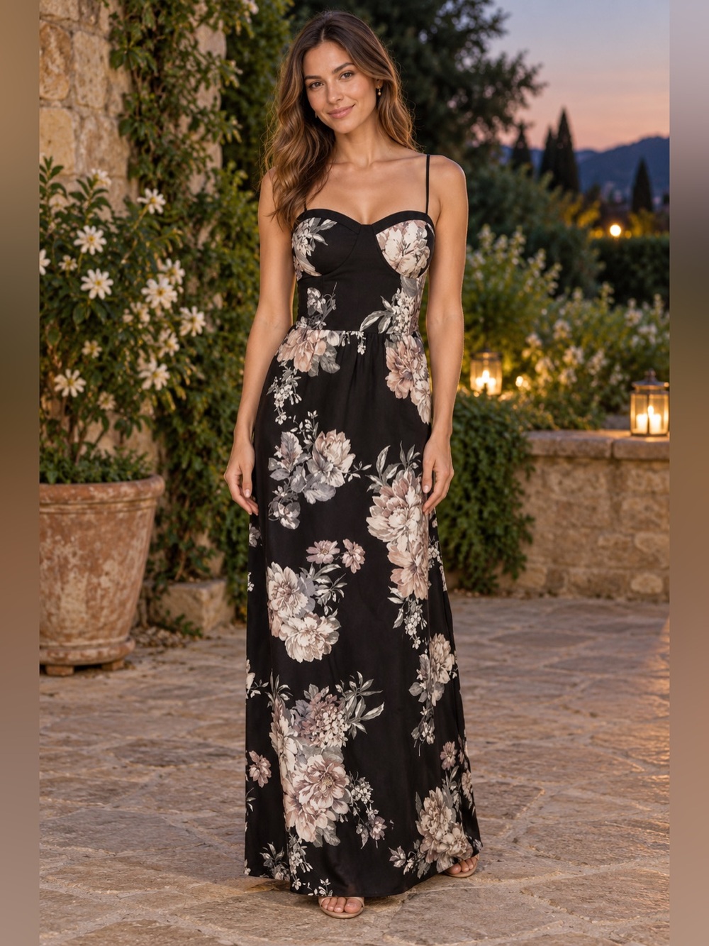 Band of Gypsies Black Floral Maxi Dress Smocked | Romantic EUC S #2089